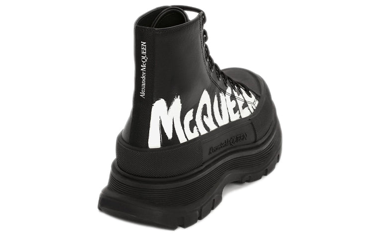 Alexander McQueen Tread Slick Boot Leather Graffiti Black White