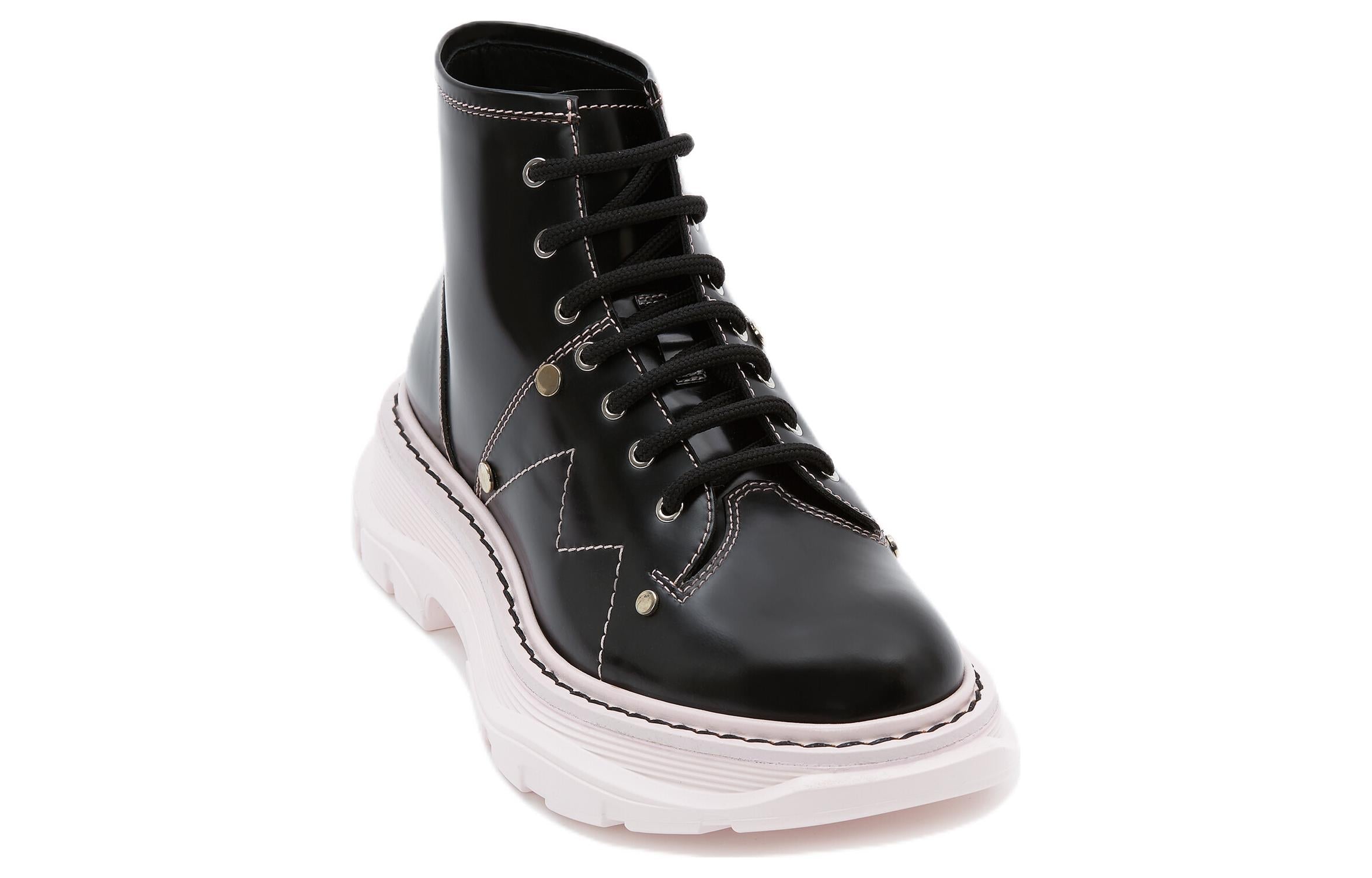 Alexander McQueen Tread Lace-Up Boot Black Pink (Women's)