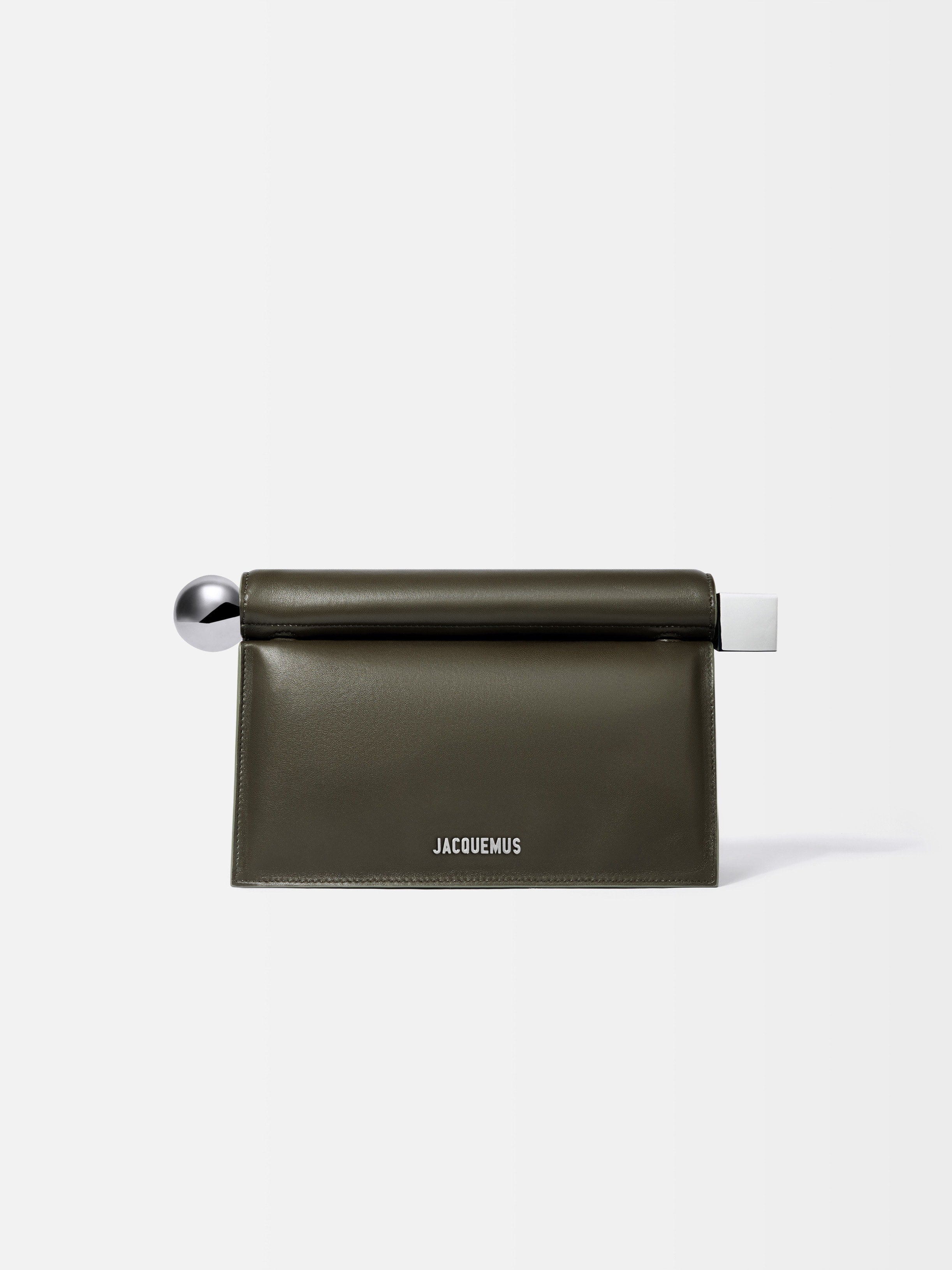 Jacquemus The Rond CarreClutch Folded Clutch In Supple Lambskin Leather Dark Khaki