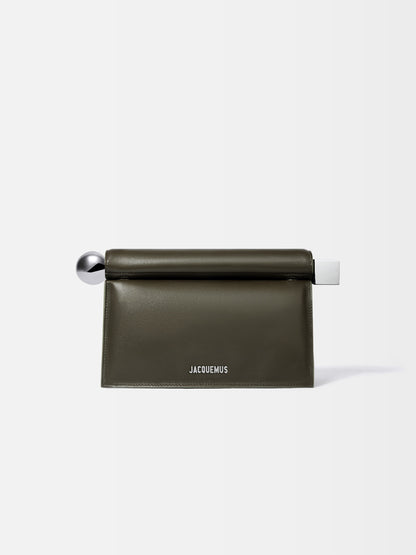 Jacquemus The Rond CarreClutch Folded Clutch In Supple Lambskin Leather Dark Khaki