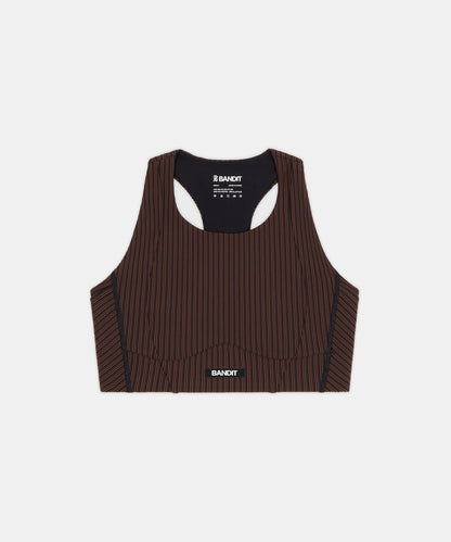 Bandit Womens Striped Cadence Longline Bra Cacao Black