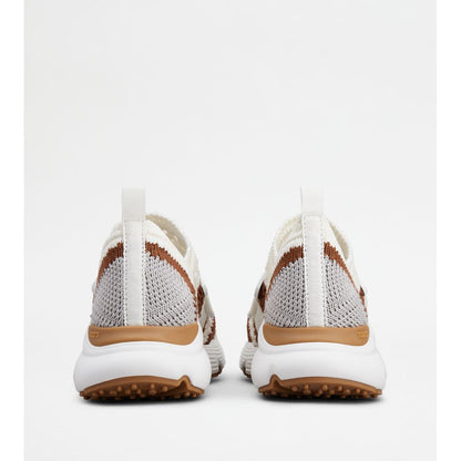 Tods Kate Slip-On Sneakers In Fabric Off White Brown Grey Womens