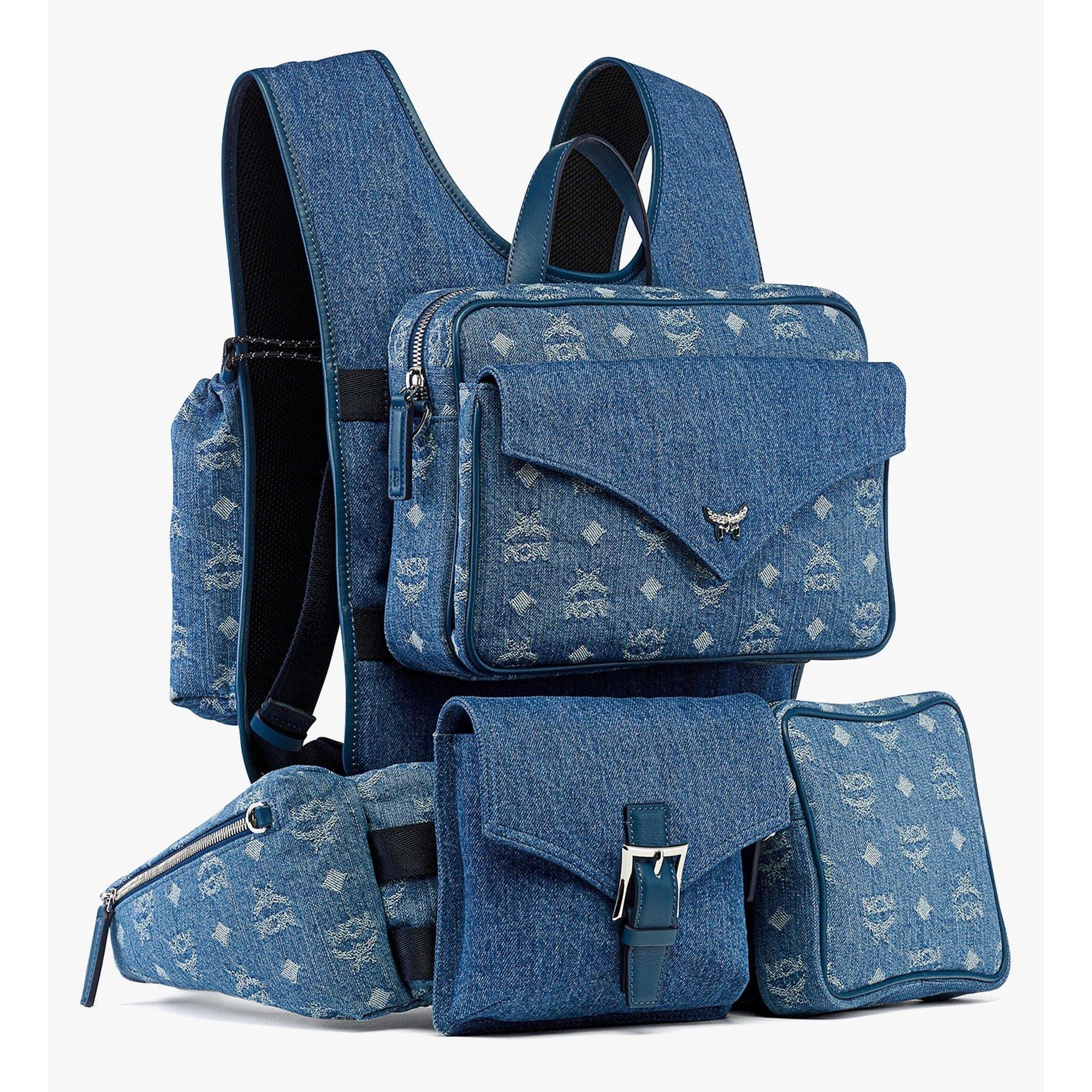 MCM Aren Multi-Backpack in Monogram Denim Jacquard