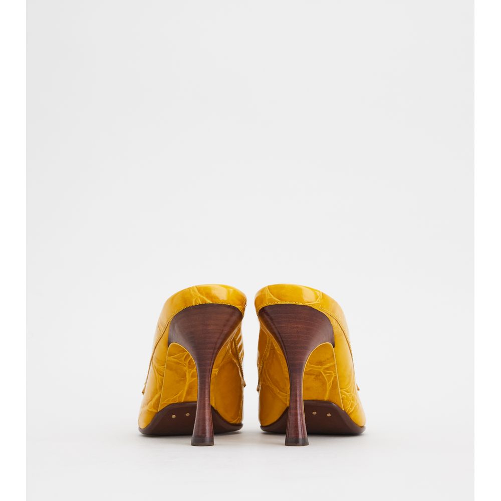 Tods Spiga Mules In Leather Yellow Womens