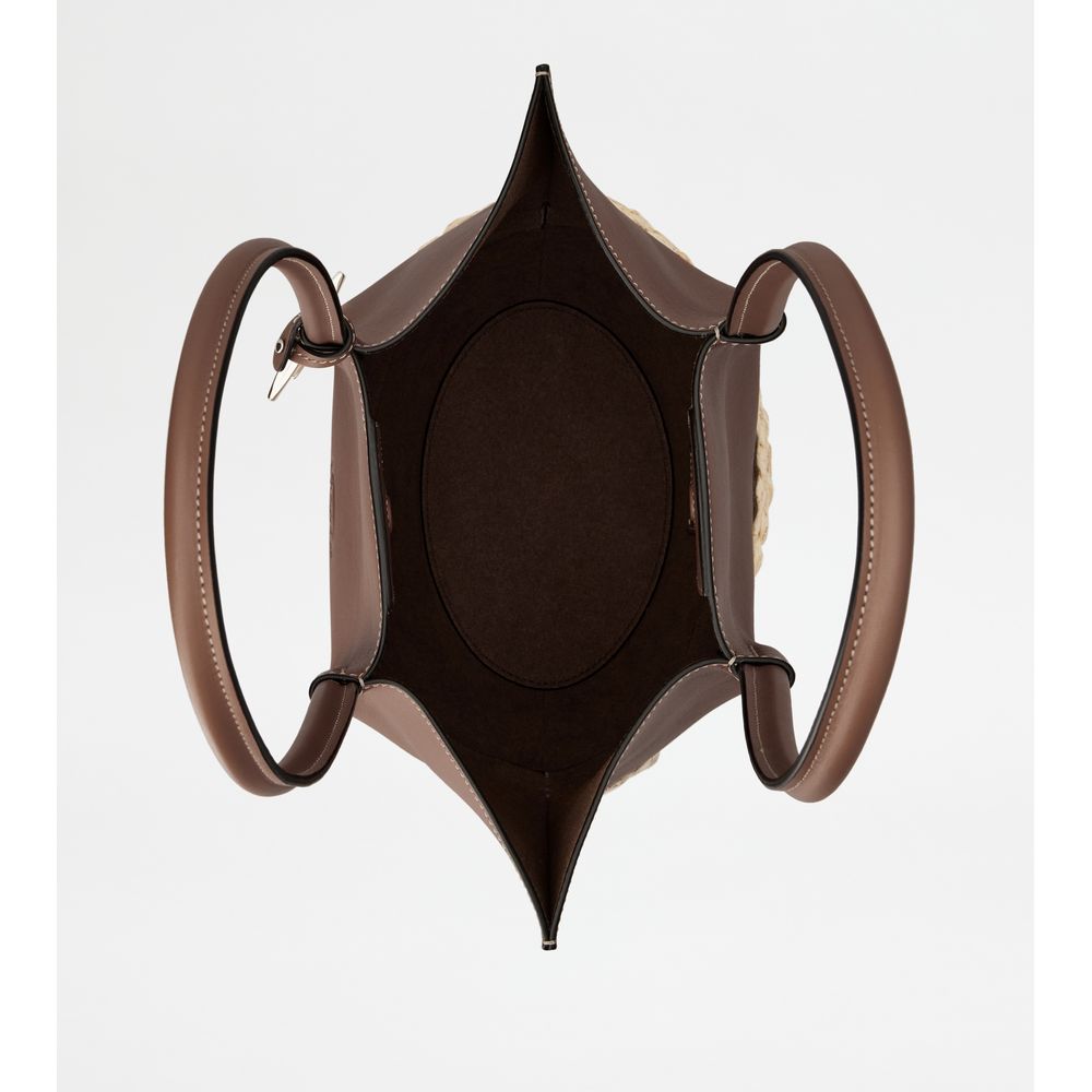Tods Shopping Bag In Straw And Leather Small Brown