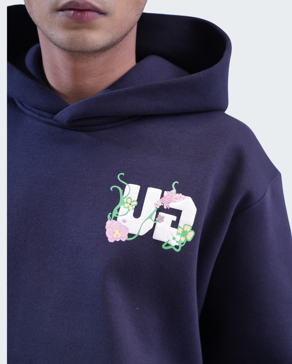 NAVY FLORAL CREST HOODIE