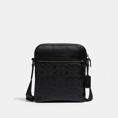 Coach Houston Flight Bag In Signature Leather Gunmetal Black