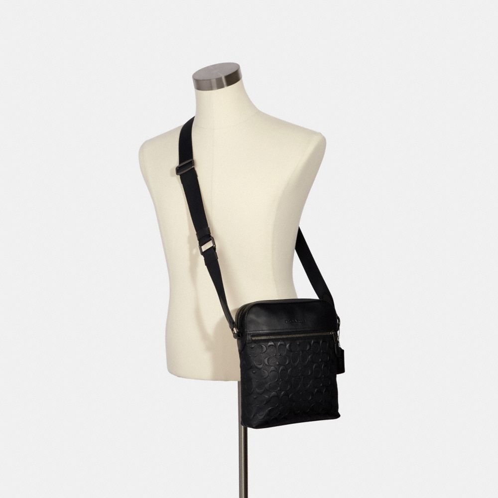Coach Houston Flight Bag In Signature Leather Gunmetal Black