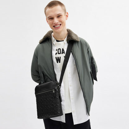 Coach Houston Flight Bag In Signature Leather Gunmetal Black