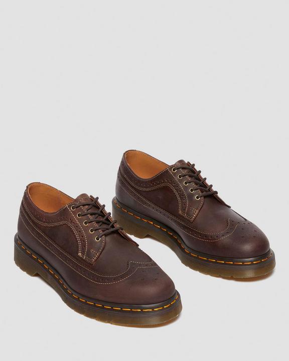 Dr. Martens Crazy Horse Leather Brogue Shoes Dark Brown - Mens