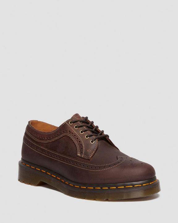 Dr. Martens Crazy Horse Leather Brogue Shoes Dark Brown - Womens