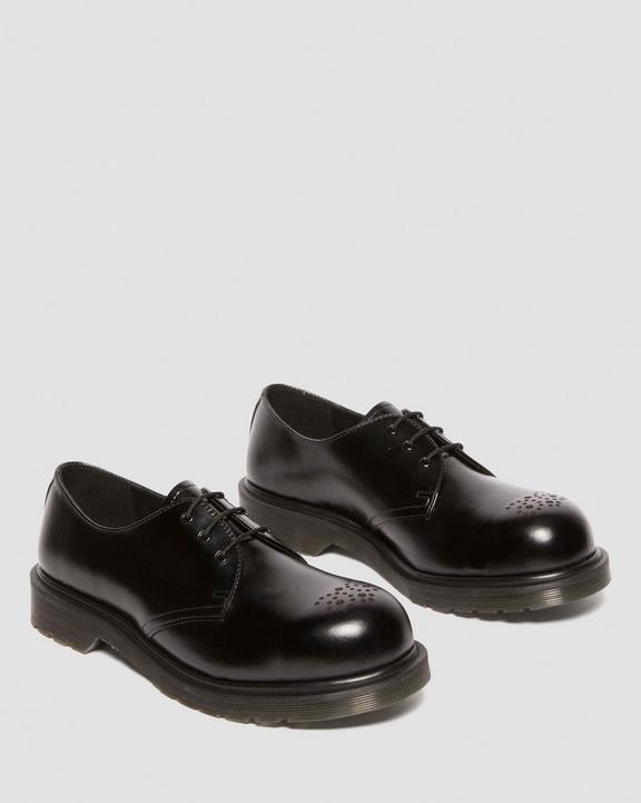 Dr. Martens Analine Leather Steel Toe Shoes Black Analine - Womens