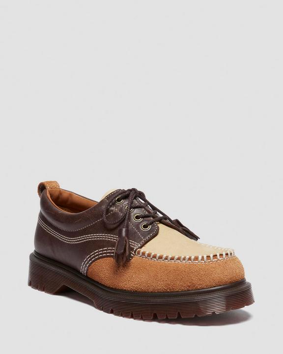 Dr Martens Lowell Mixed Material Moc Toe Shoes - Brown+Light Tan