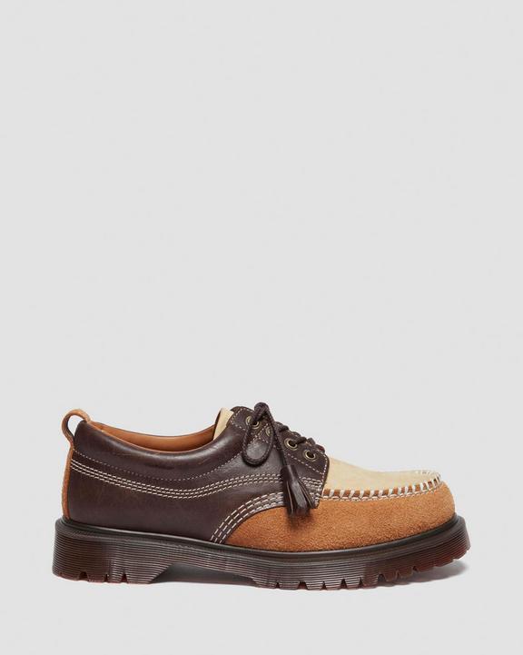 Dr Martens Lowell Mixed Material Moc Toe Shoes - Brown+Light Tan