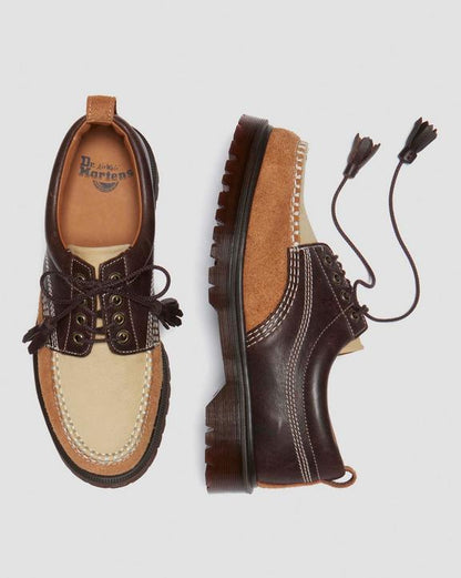 Dr Martens Lowell Mixed Material Moc Toe Shoes - Brown+Light Tan