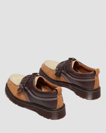 Dr Martens Lowell Mixed Material Moc Toe Shoes - Brown+Light Tan