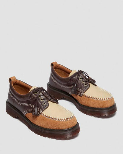Dr Martens Lowell Mixed Material Moc Toe Shoes - Brown+Light Tan