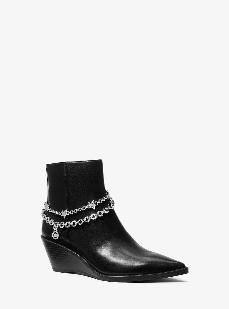 Michael Kors Austin Embellished Leather Wedge Boot BLACK