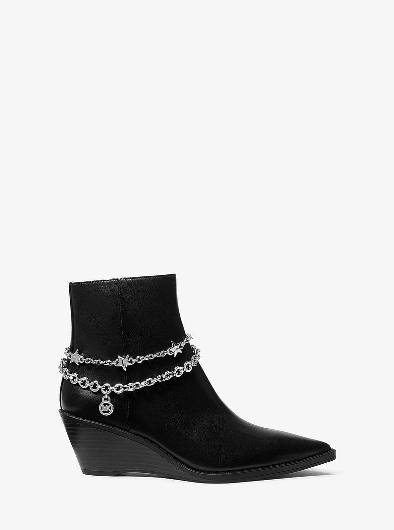 Michael Kors Austin Embellished Leather Wedge Boot BLACK