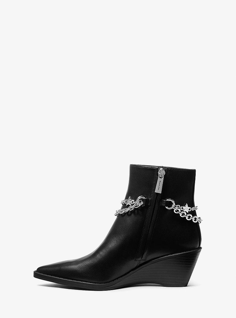 Michael Kors Austin Embellished Leather Wedge Boot BLACK