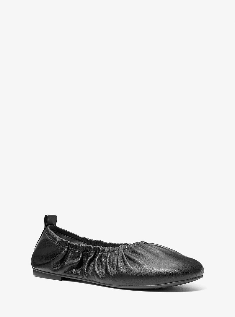 Michael Kors Bri Ruched Leather Ballet Flat BLACK