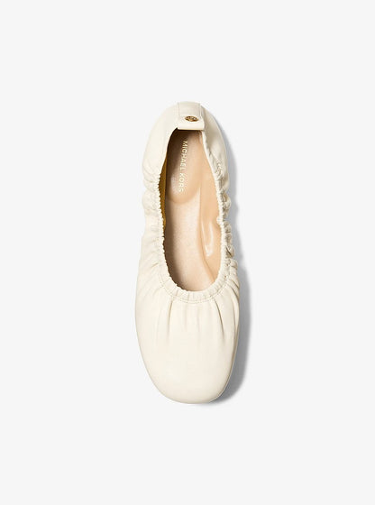 Michael Kors Bri Ruched Leather Ballet Flat EGGSHELL