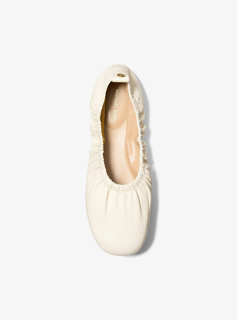 Michael Kors Bri Ruched Leather Ballet Flat EGGSHELL