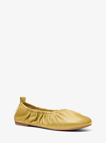 Michael Kors Bri Ruched Leather Ballet Flat CHARTREUSE