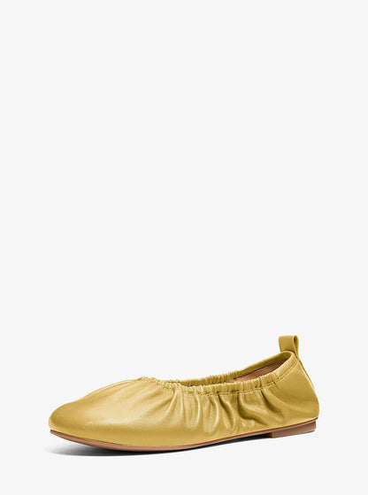 Michael Kors Bri Ruched Leather Ballet Flat CHARTREUSE