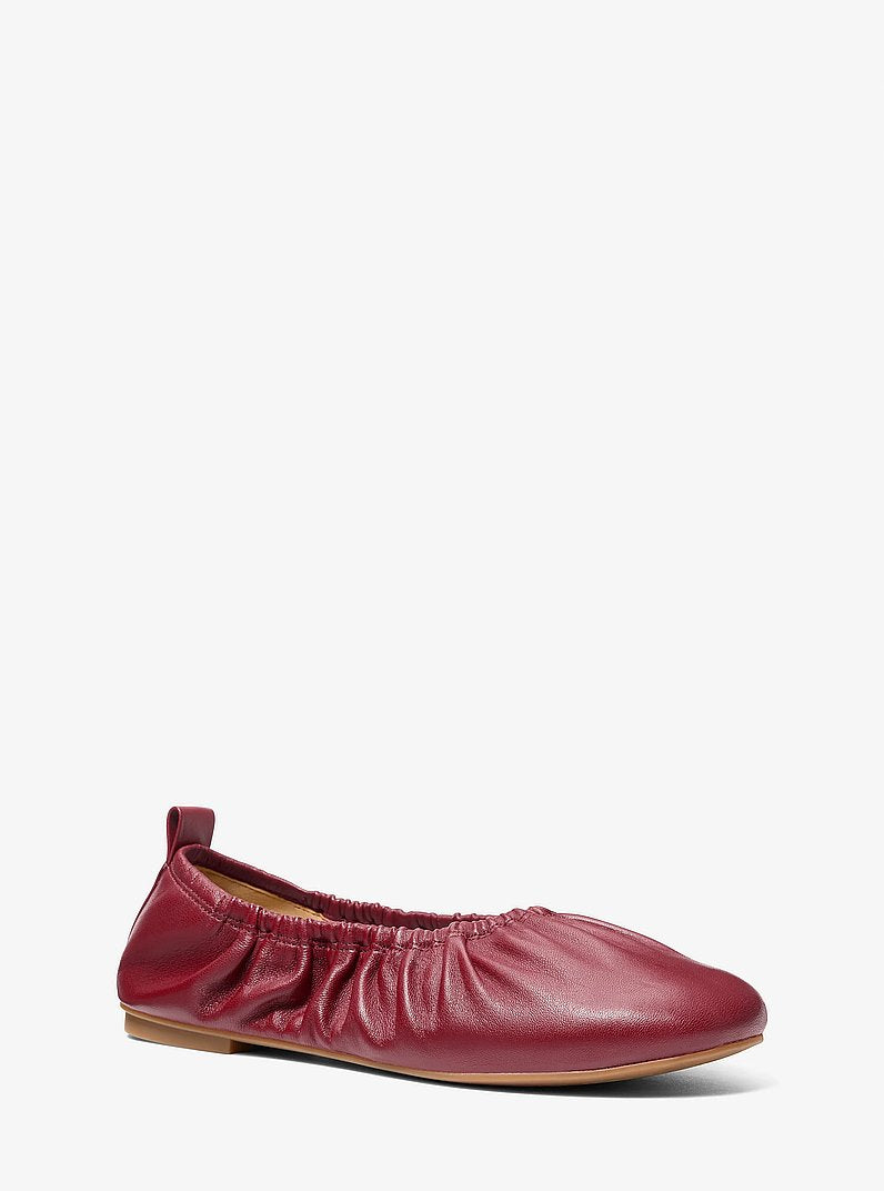 Michael Kors Bri Ruched Leather Ballet Flat DEEP RED