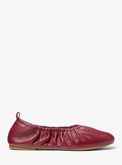 Michael Kors Bri Ruched Leather Ballet Flat DEEP RED