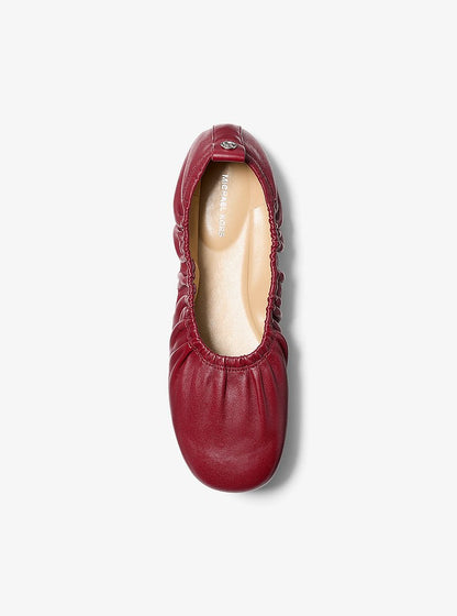 Michael Kors Bri Ruched Leather Ballet Flat DEEP RED