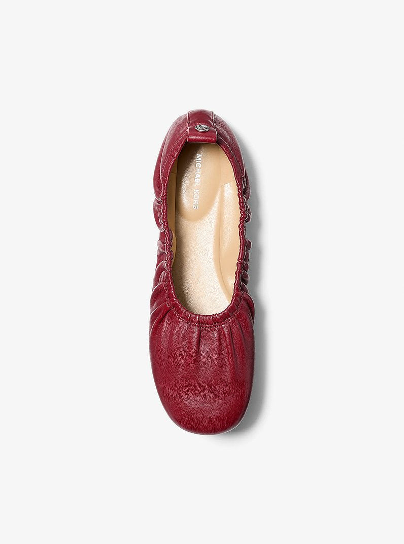 Michael Kors Bri Ruched Leather Ballet Flat DEEP RED