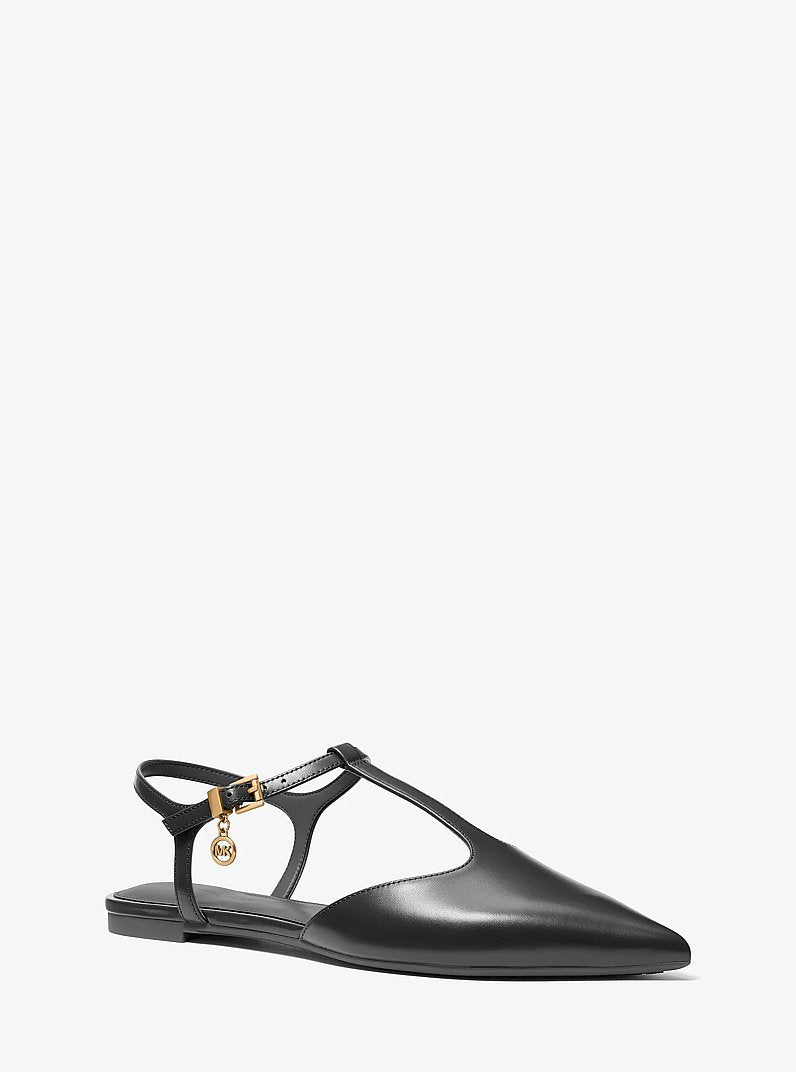 Michael Kors Cherie Leather T-Strap Flat BLACK