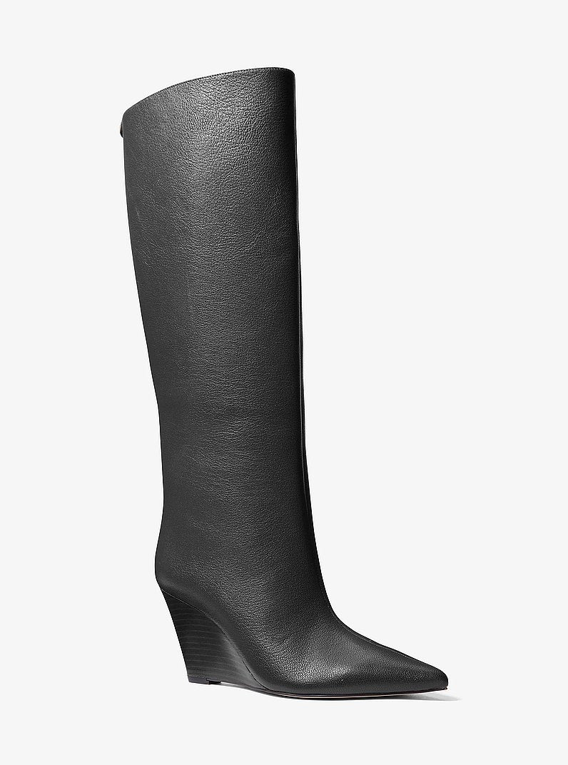 Michael Kors Xandra Leather Wedge Boot BLACK