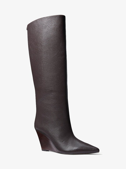 Michael Kors Xandra Leather Wedge Boot CHOCOLATE