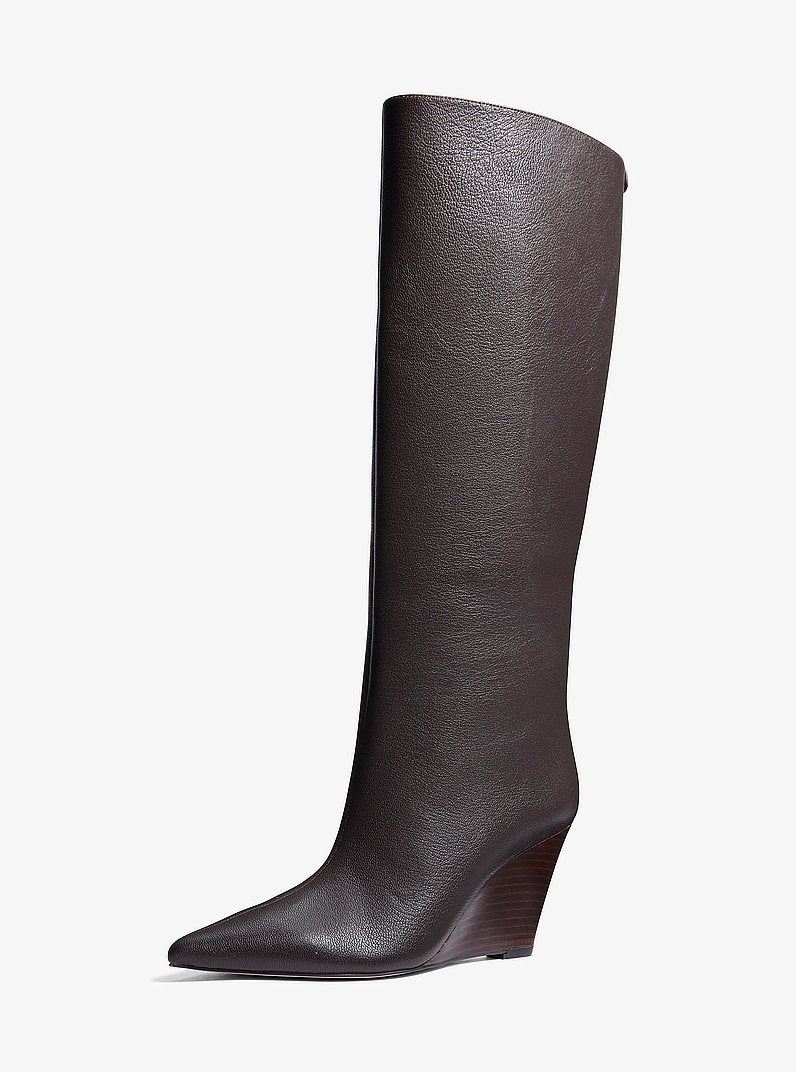 Michael Kors Xandra Leather Wedge Boot CHOCOLATE