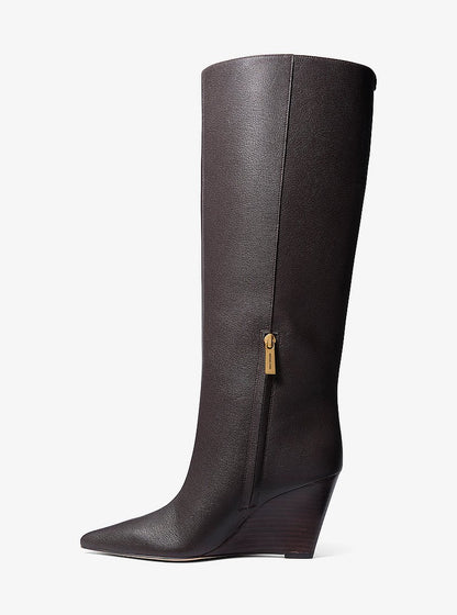 Michael Kors Xandra Leather Wedge Boot CHOCOLATE