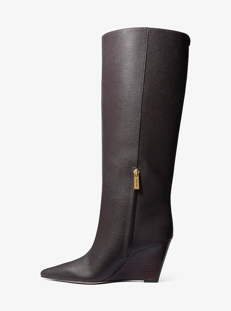Michael Kors Xandra Leather Wedge Boot CHOCOLATE