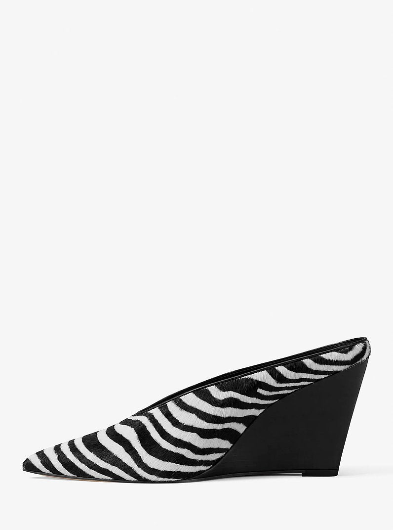 Michael Kors Xandra Zebra Print Calf Hair Wedge Mule BLACK COMBO