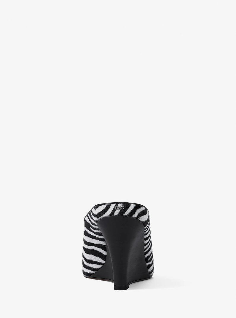 Michael Kors Xandra Zebra Print Calf Hair Wedge Mule BLACK COMBO