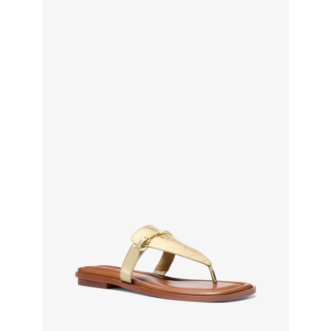 Michael Kors Lena Metallic Leather T-Strap Sandal