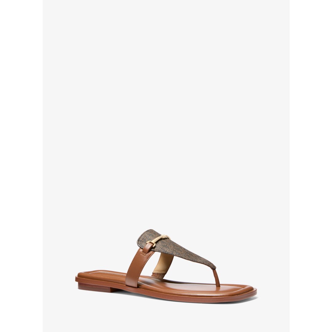 Michael Kors Lena Signature Logo and Leather T-Strap Sandal
