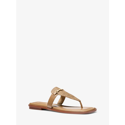 Michael Kors Lena Signature Logo and Leather T-Strap Sandal