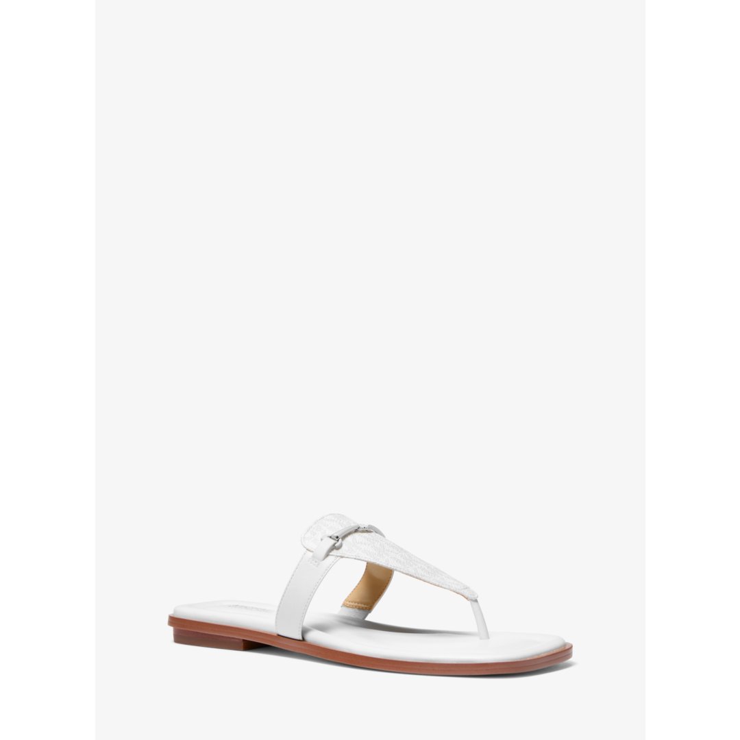 Michael Kors Lena Signature Logo and Leather T-Strap Sandal
