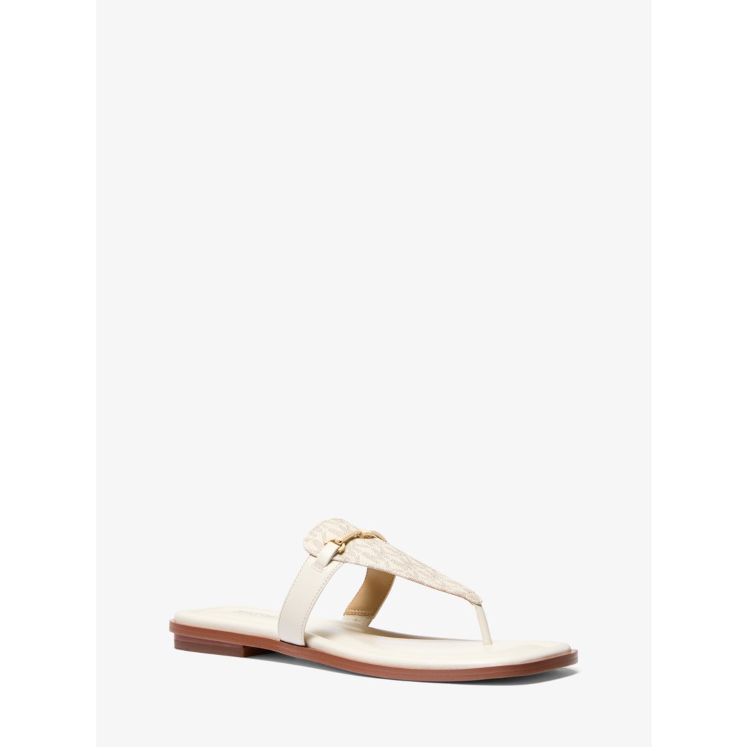 Michael Kors Lena Signature Logo and Leather T-Strap Sandal