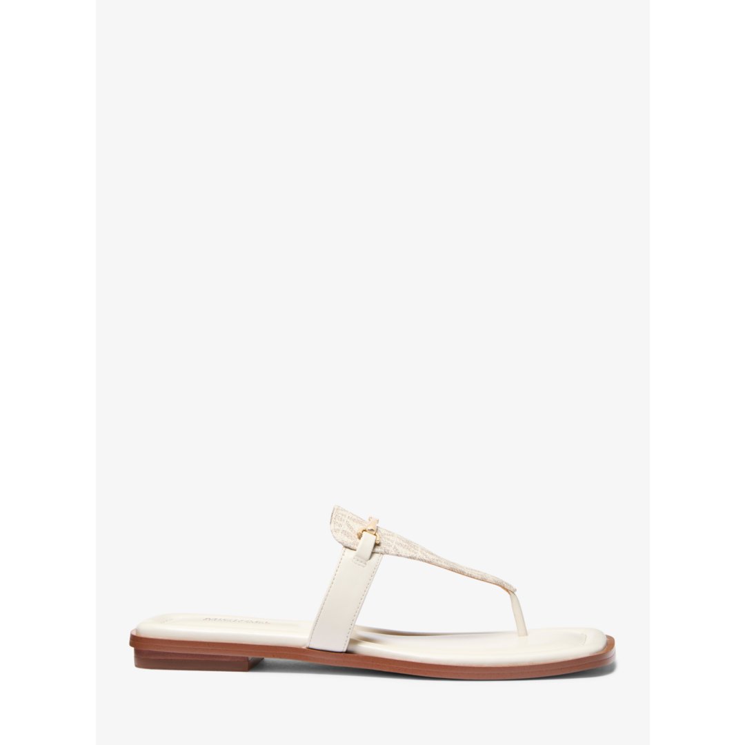 Michael Kors Lena Signature Logo and Leather T-Strap Sandal