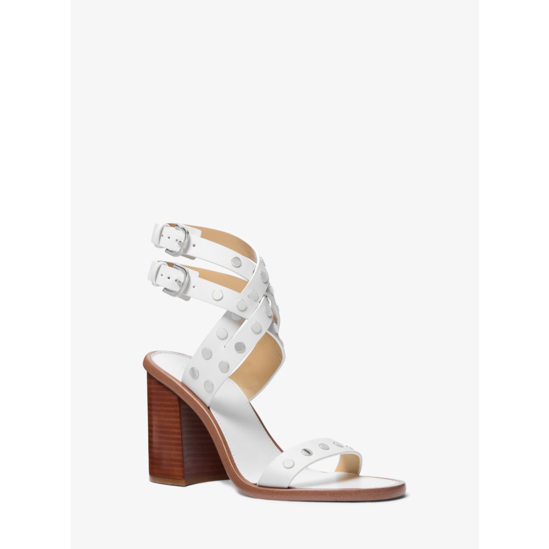Michael Kors Irene Studded Leather Block Heel Sandal