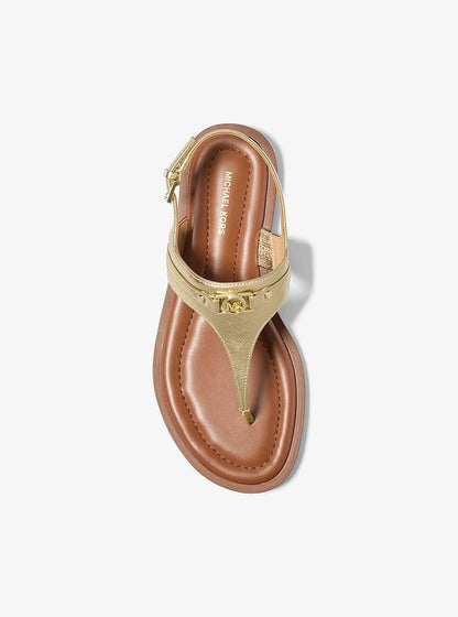 Michael Kors Mandy Metallic Leather T-Strap Sandal PALE GOLD