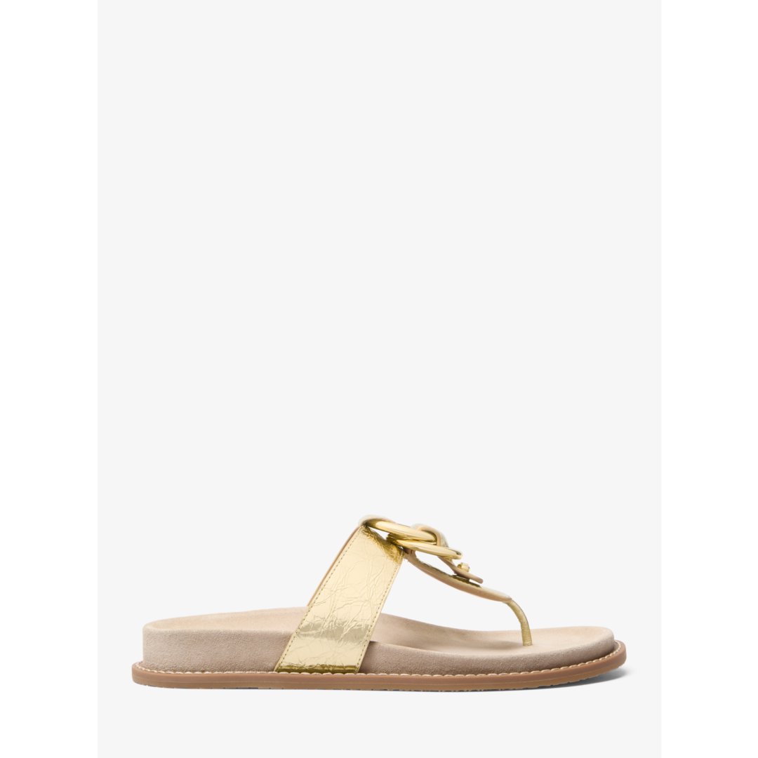 Michael Kors Jaden Crackled Metallic Leather Thong Sandal